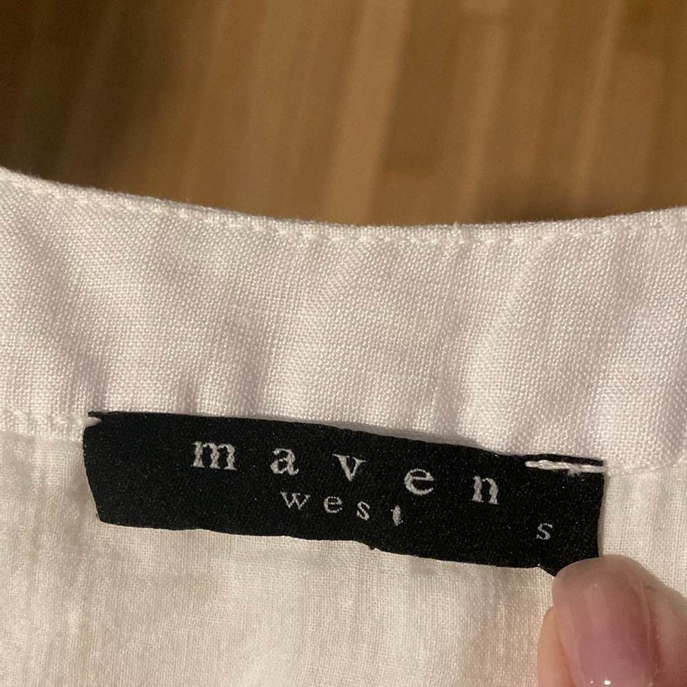 Maven West White Linen Sleeveless Lace Inset Dress Small - Picture 4 of 9